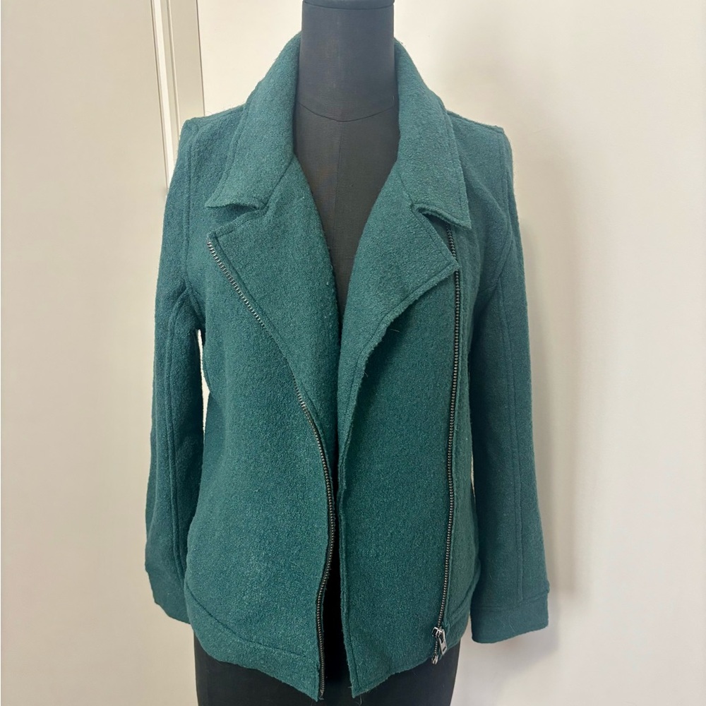 Tahari Deep Teal Wool Moto Jacket